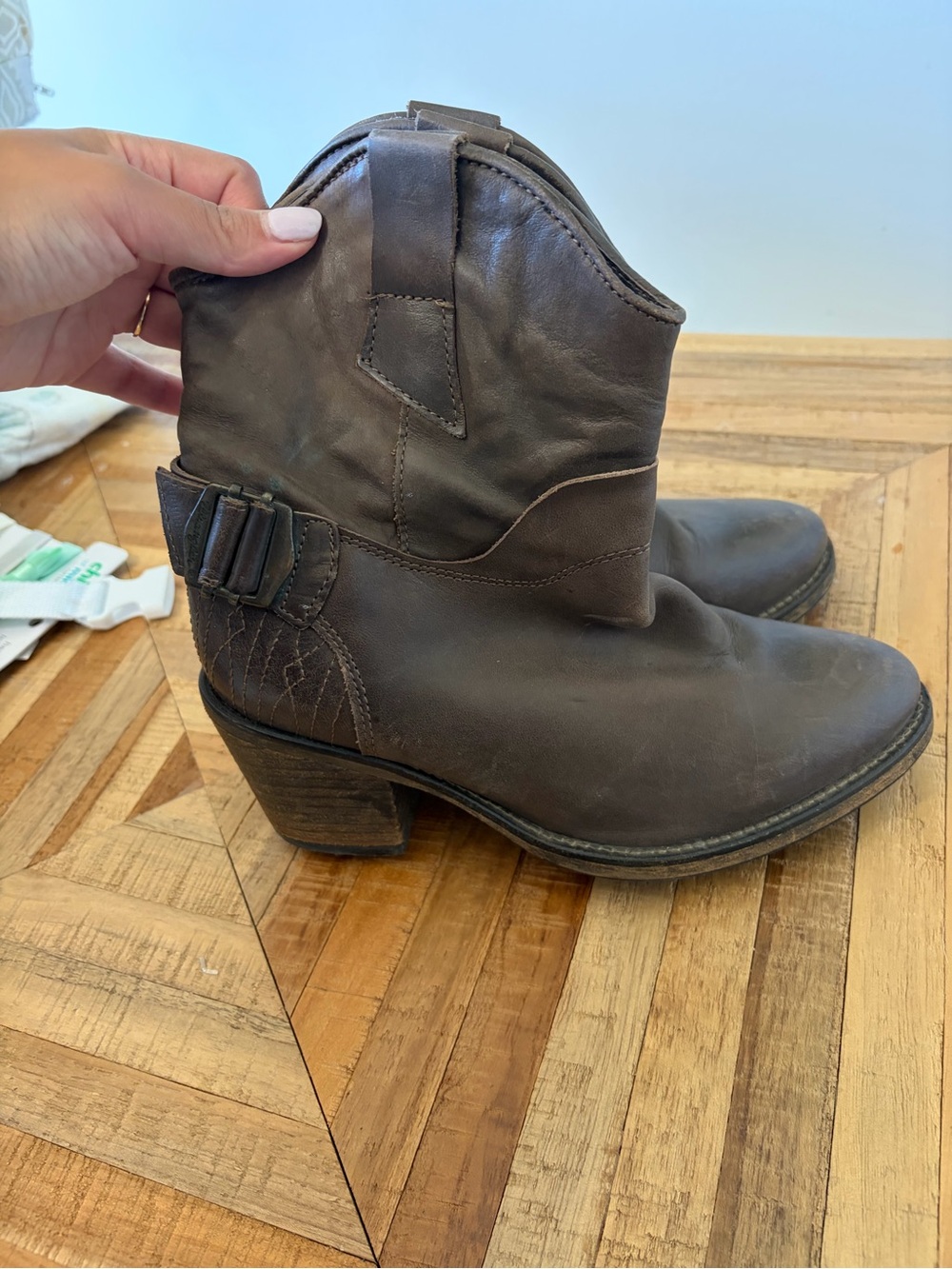 Wrangler Dark Brown Leather Ankle Booties with Buckle size 36